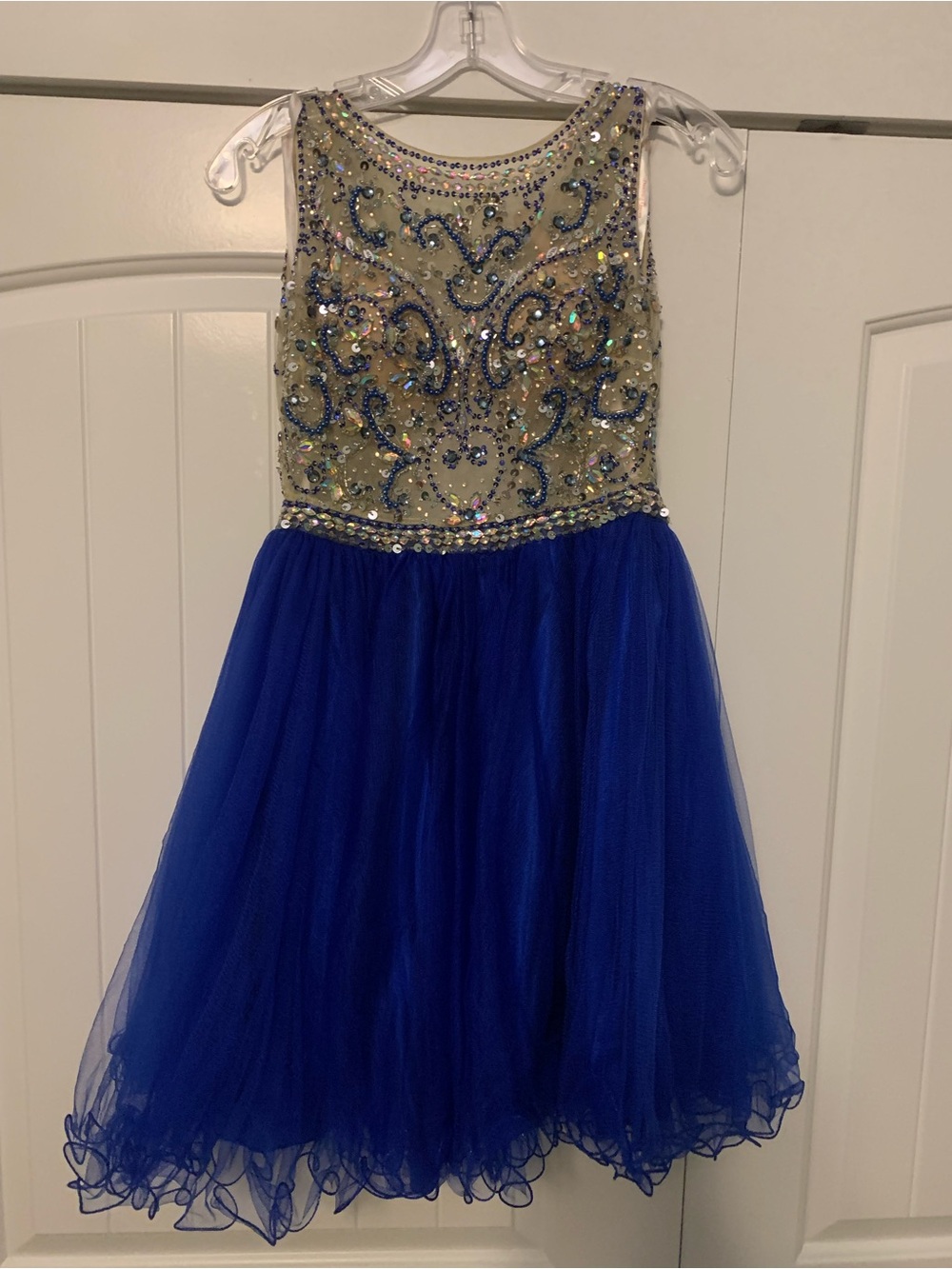 Girls Royal Blue Tulle Party Dress with Embellished Bodice